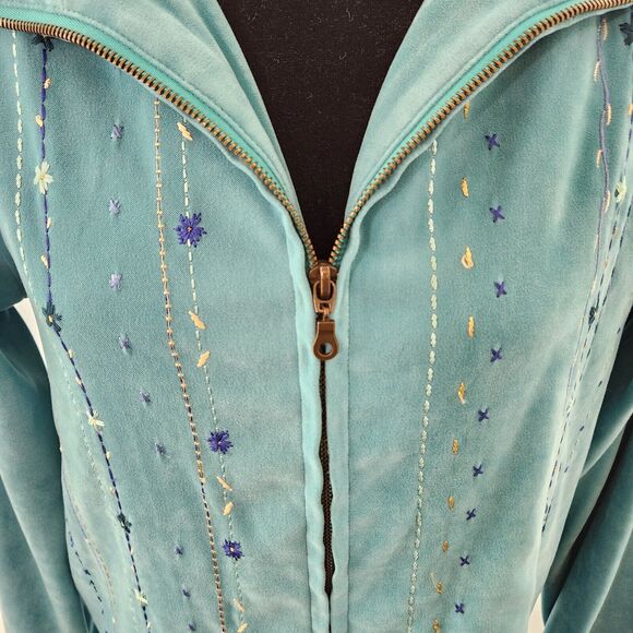 Koret Womens Embroidered Faux Suede Jacket Size S Teal Floral Granny Core - Picture 3 of 13